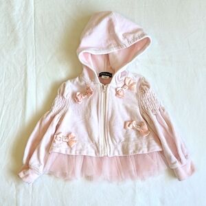 Kate Mack Girls Pastel Pink Velour Tulle Tutu Zip Up Hoodie Jacket 24M